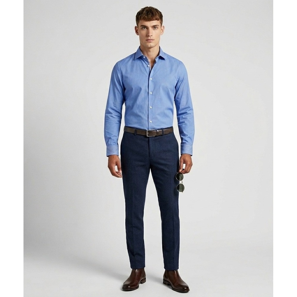 Ted Baker Endurance Dress Shirt Mens 15.5 34/35 Slim Fit Blue Micro Geometric